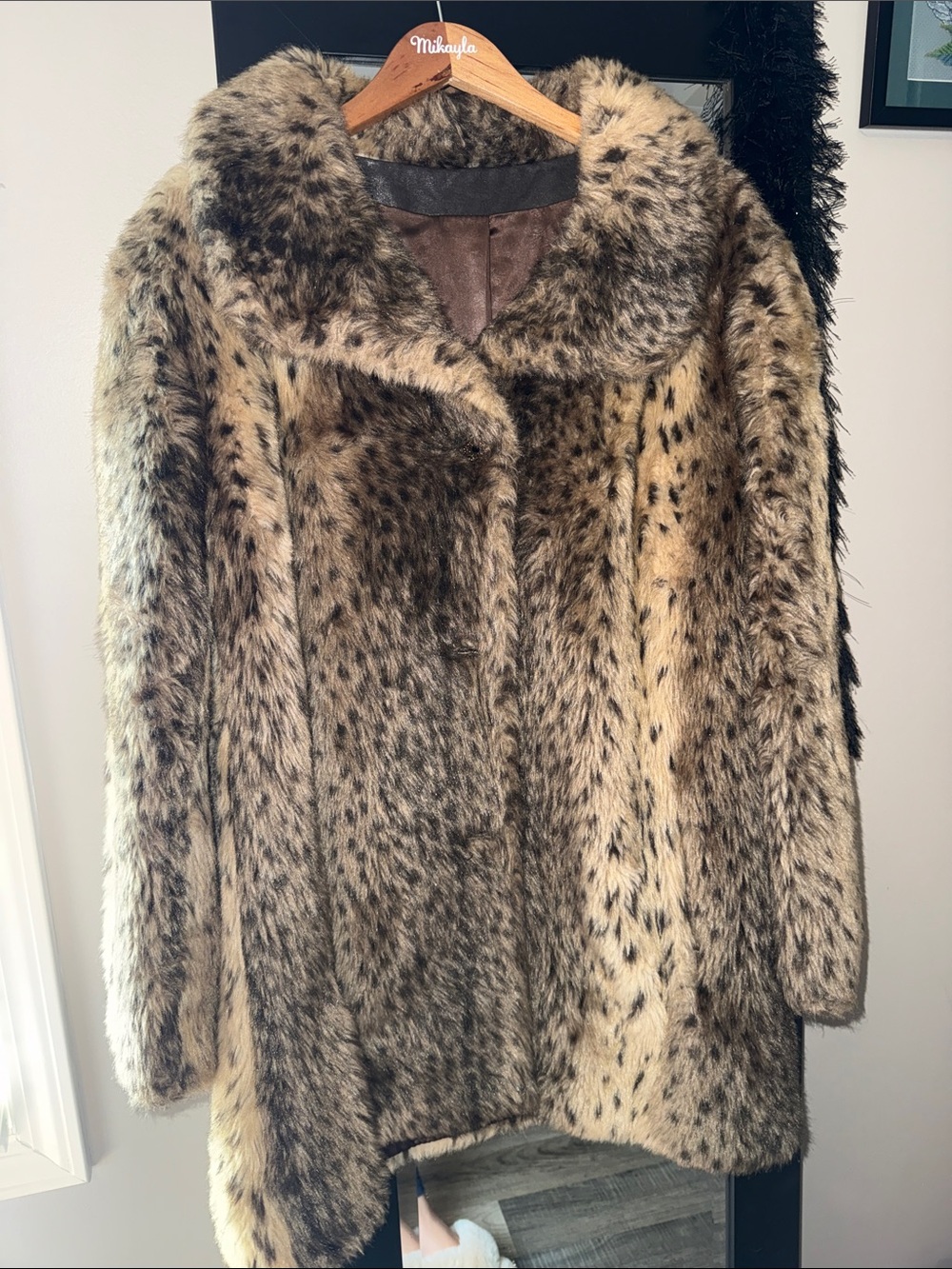Roaman's Faux Fur Leopard-Print Teddy Jacket in Brown and Cream